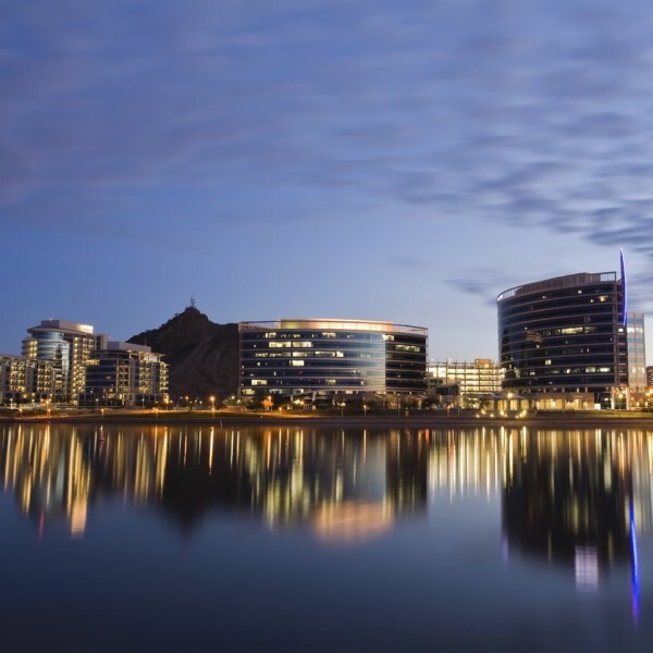 skyline of a city at night